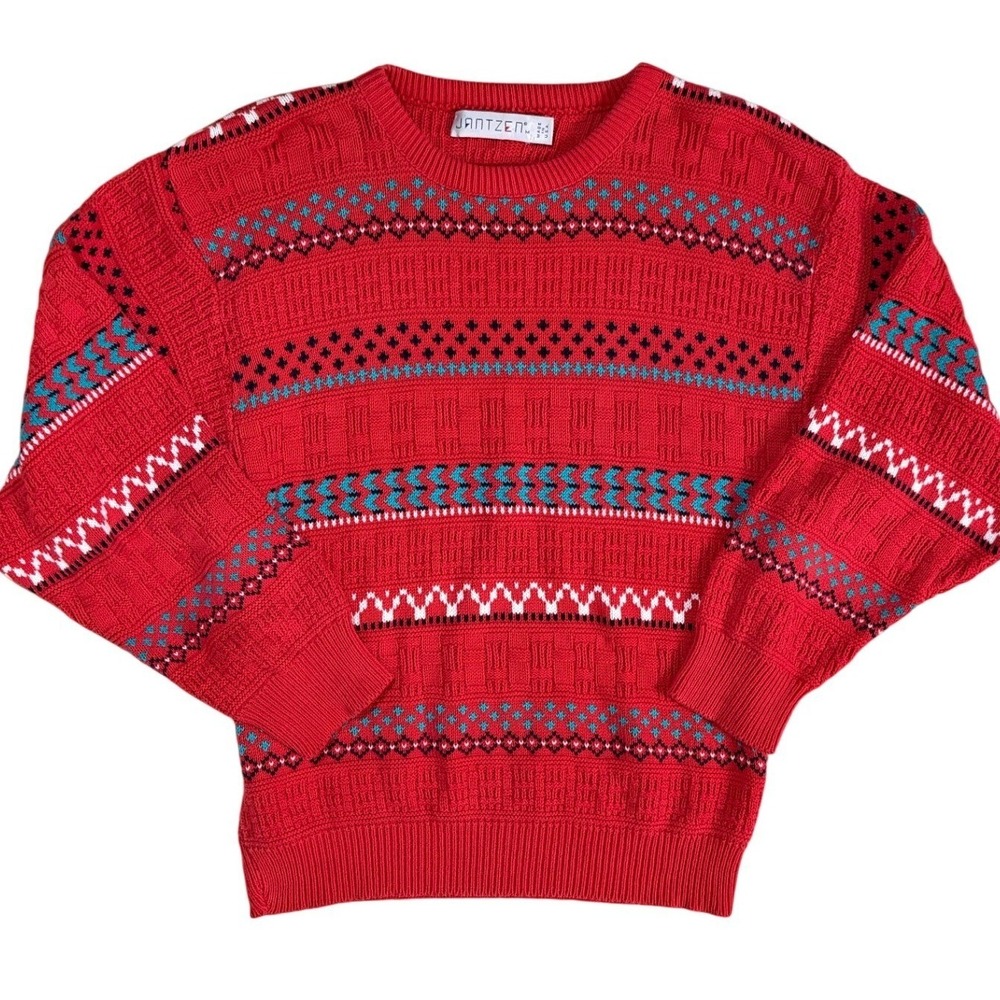 Jantzen Vintage Fair Isle Chunky Crewneck Sweater M 80s USA Made Ski Unisex - Picture 3 of 9
